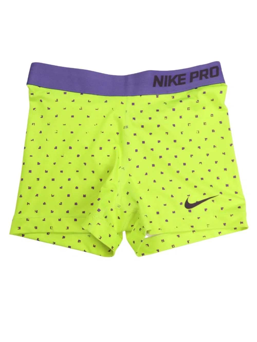 Nike Pro Women's M Neon Yellow Purple Compression Shorts 3